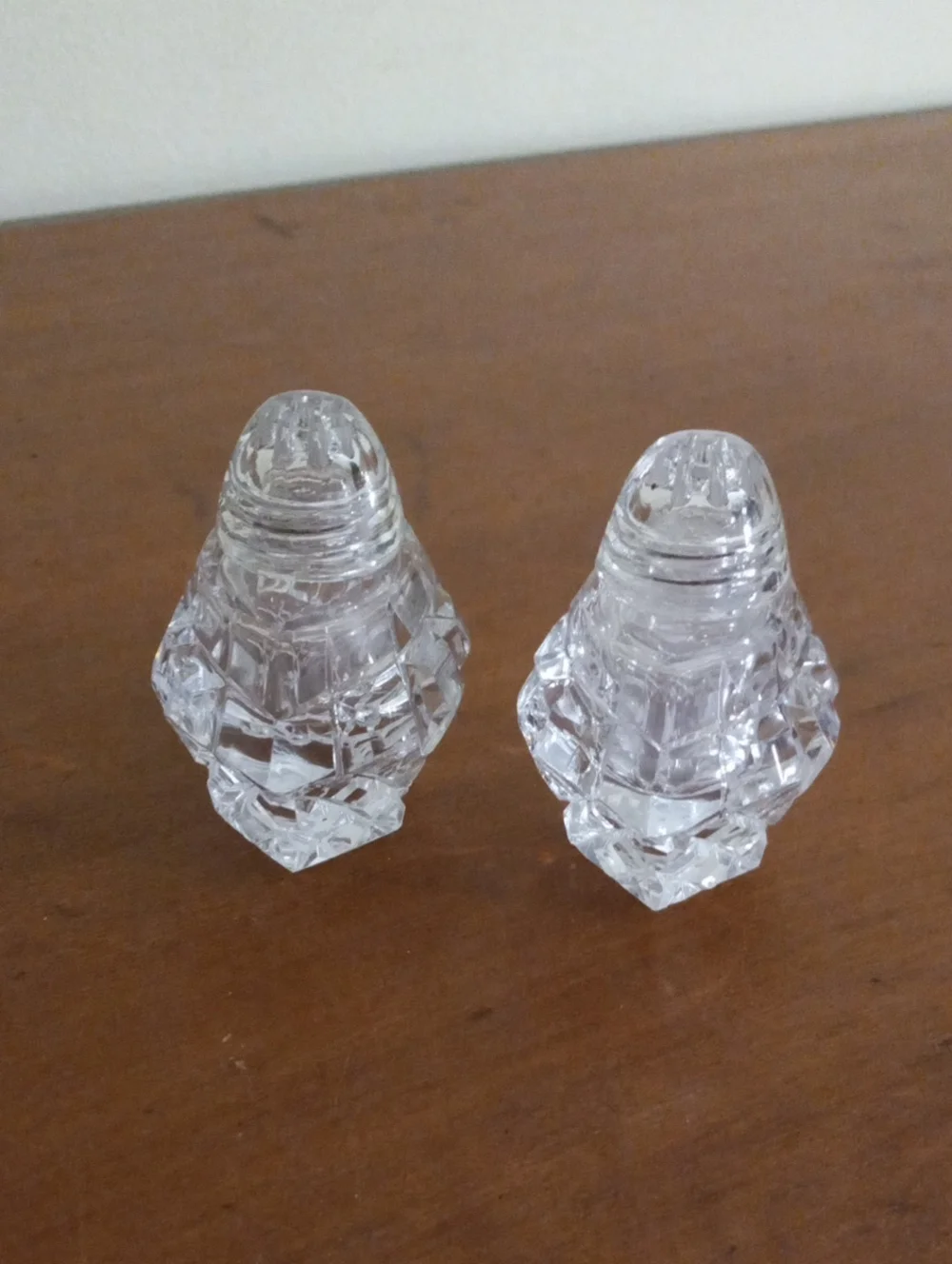 Pair of Vintage Clear Cut Glass Salt & Pepper Shakers